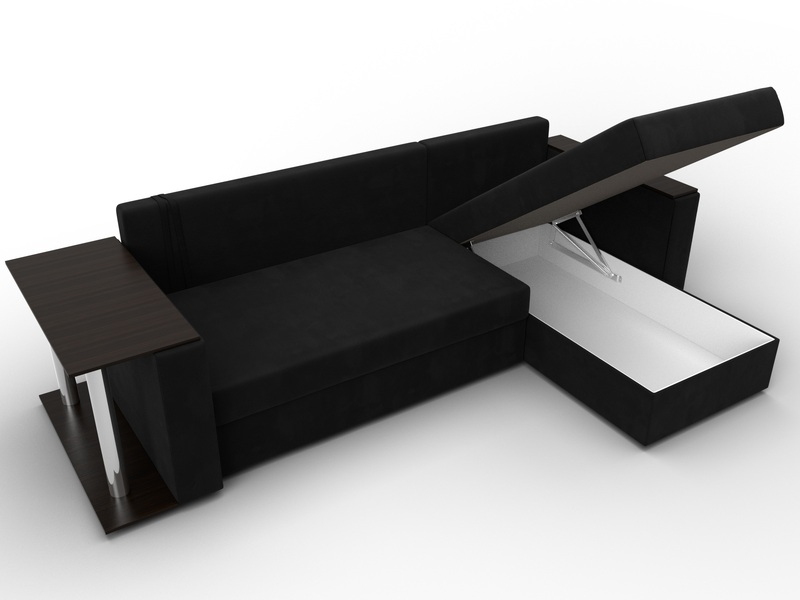 Диван угловой Атланта со столом правый угол, Микровельвет, Черный