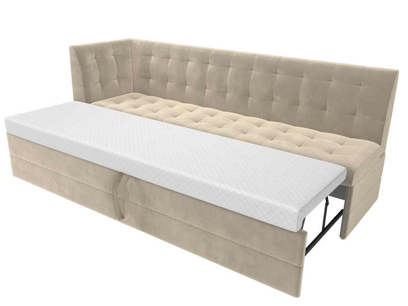 Диван кухонный прямой Бриз с углом слева, Микровельвет, Бежевый