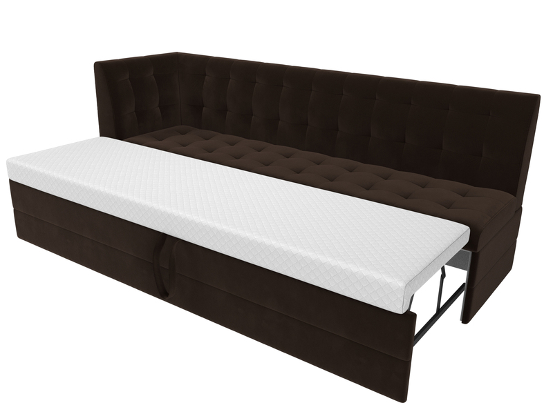 Диван кухонный прямой Бриз с углом слева, Микровельвет, Коричневый