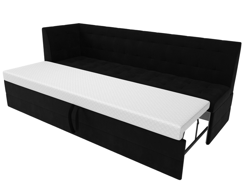 Диван кухонный прямой Бриз с углом слева, Микровельвет, Черный