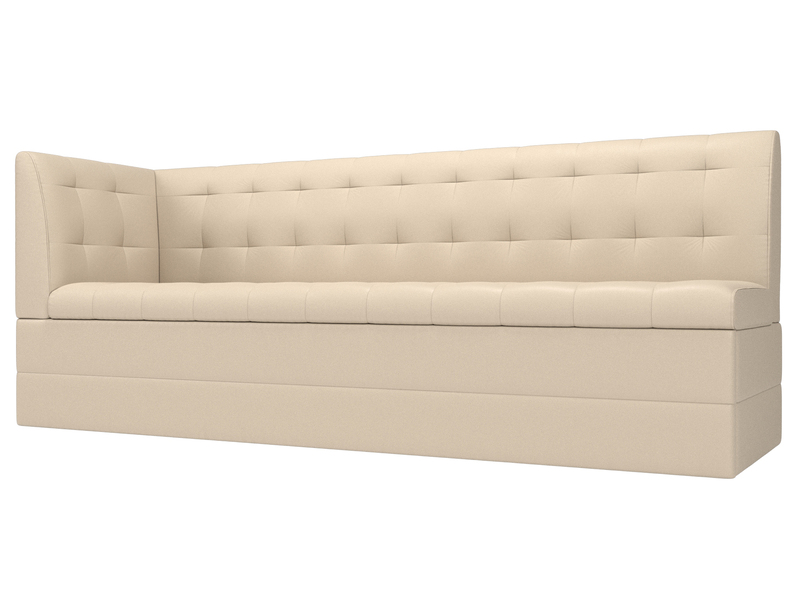 Диван кухонный прямой Бриз с углом слева, Экокожа, Бежевый