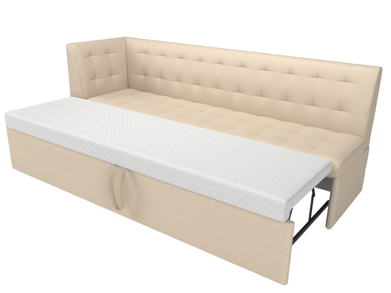 Диван кухонный прямой Бриз с углом слева, Экокожа, Бежевый