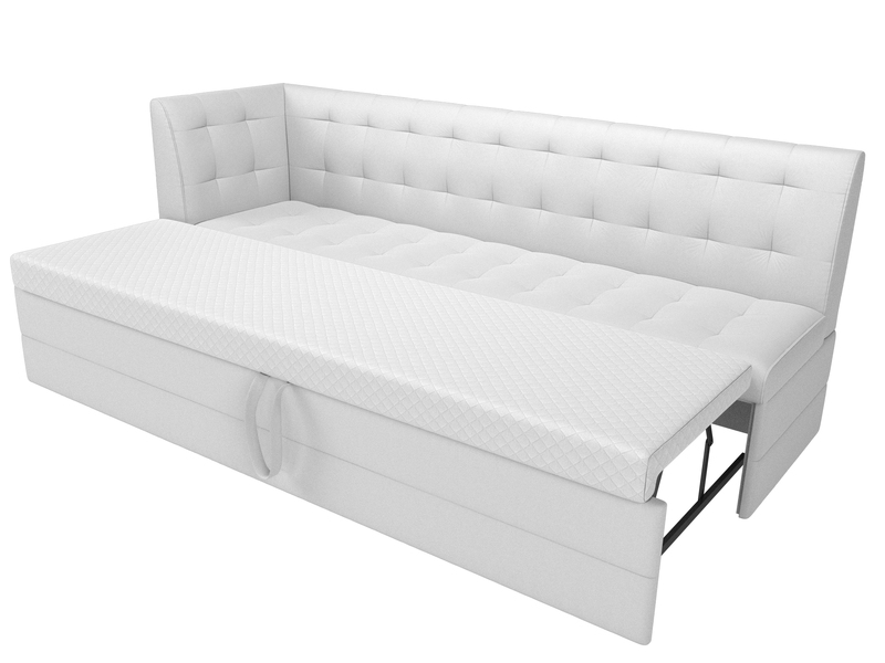 Диван кухонный прямой Бриз с углом слева, Экокожа, Белый