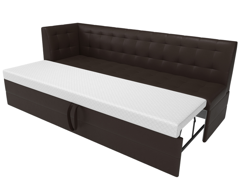 Диван кухонный прямой Бриз с углом слева, Экокожа, Коричневый