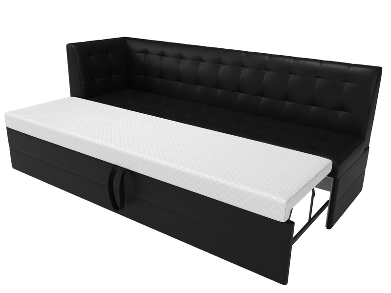 Диван кухонный прямой Бриз с углом слева, Экокожа, Черный