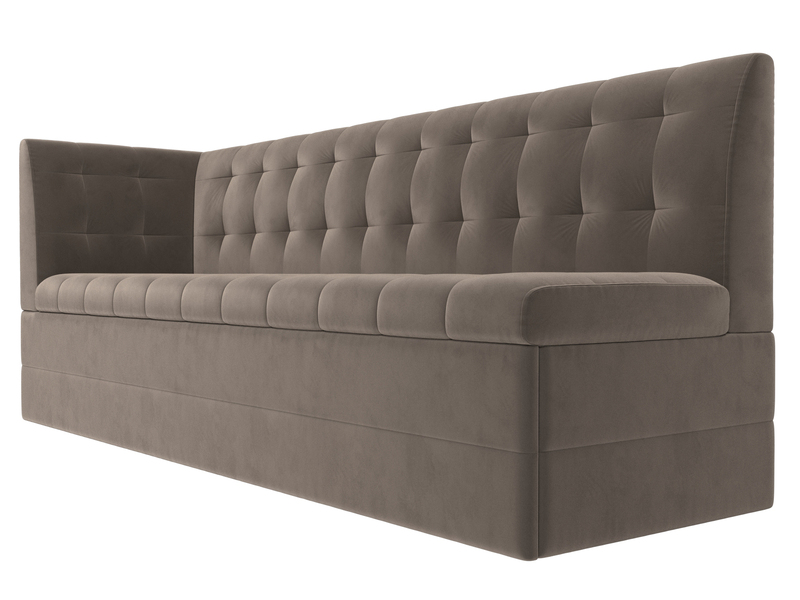 Диван кухонный прямой Бриз с углом слева, Велюр, SEVEN 727 коричневый