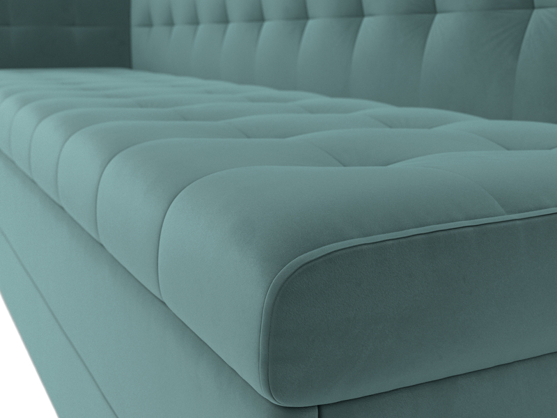 Диван кухонный прямой Бриз с углом слева, Велюр, SEVEN 113 бирюзовый