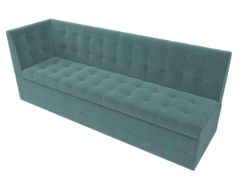 Диван кухонный прямой Бриз с углом слева, Велюр, SEVEN 113 бирюзовый