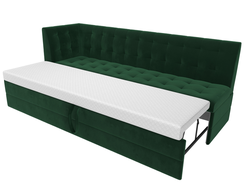 Диван кухонный прямой Бриз с углом слева, Велюр, SEVEN 626 зеленый