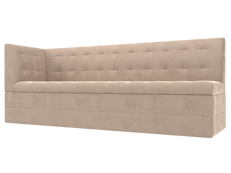 Диван кухонный прямой Бриз с углом слева, Велюр, SEVEN 729 бежевый