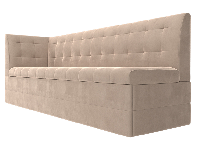 Диван кухонный прямой Бриз с углом слева, Велюр, SEVEN 729 бежевый