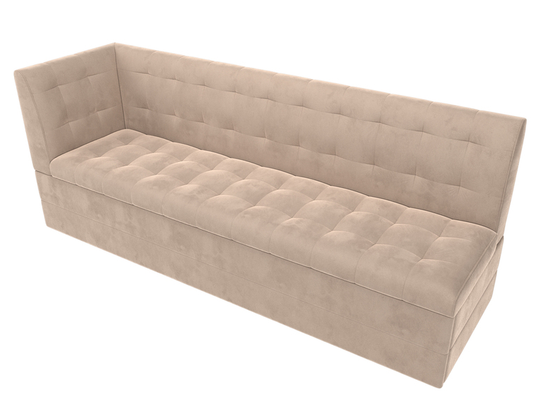 Диван кухонный прямой Бриз с углом слева, Велюр, SEVEN 729 бежевый