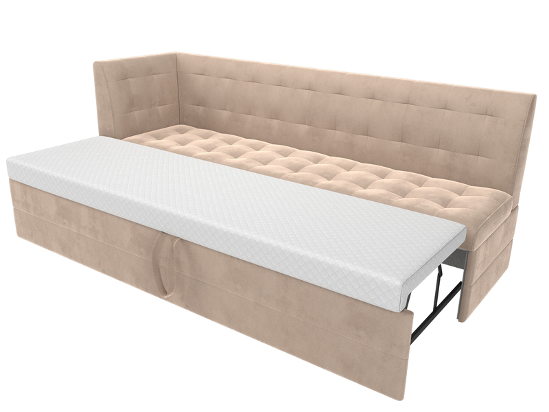 Диван кухонный прямой Бриз с углом слева, Велюр, SEVEN 729 бежевый