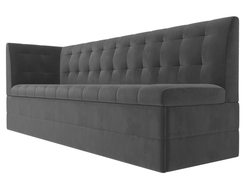 Диван кухонный прямой Бриз с углом слева, Велюр, SEVEN 17 серый