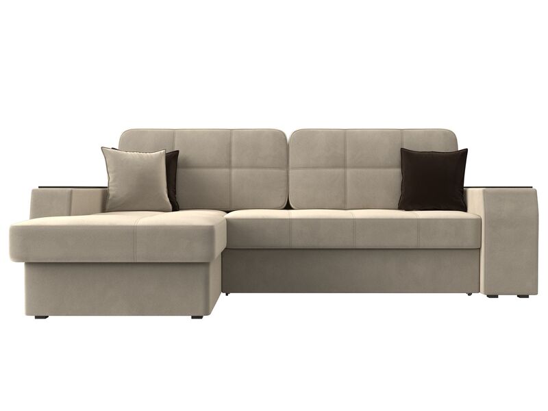 Диван угловой Брюссель левый угол, Микровельвет, Бежевый;Коричневый