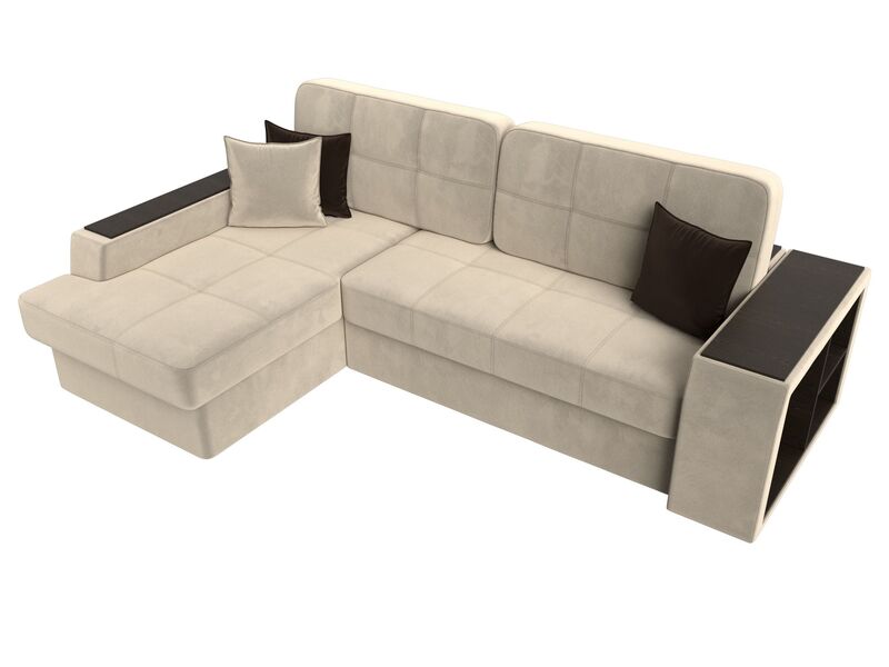 Диван угловой Брюссель левый угол, Микровельвет, Бежевый;Коричневый