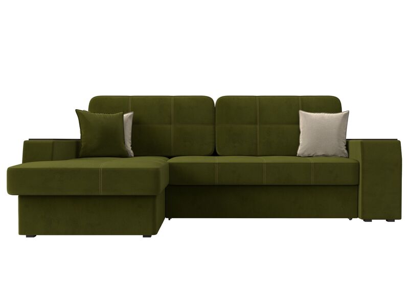 Диван угловой Брюссель левый угол, Микровельвет, Зеленый;Бежевый