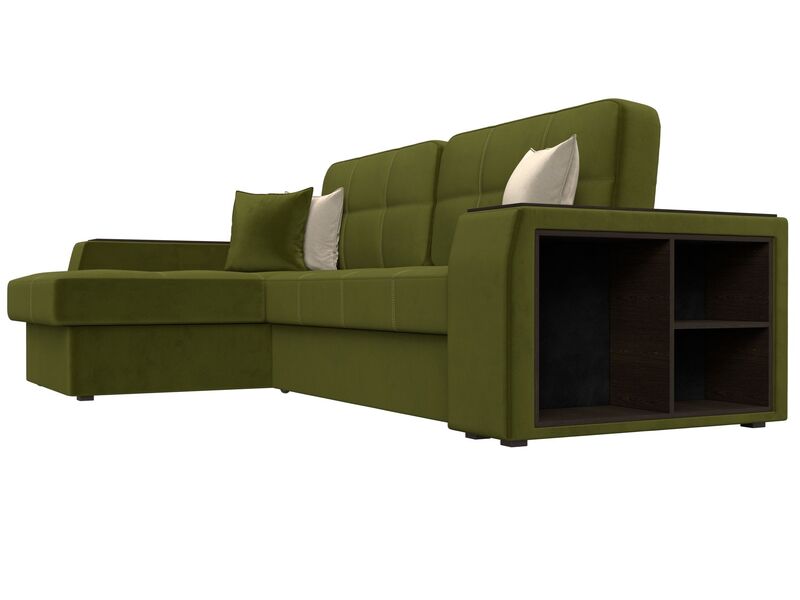 Диван угловой Брюссель левый угол, Микровельвет, Зеленый;Бежевый