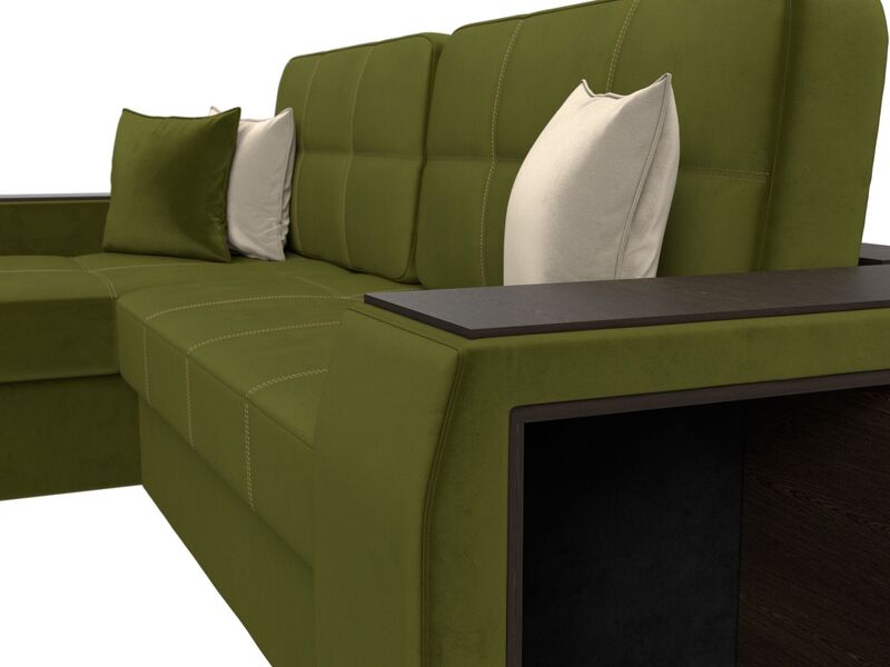 Диван угловой Брюссель левый угол, Микровельвет, Зеленый;Бежевый