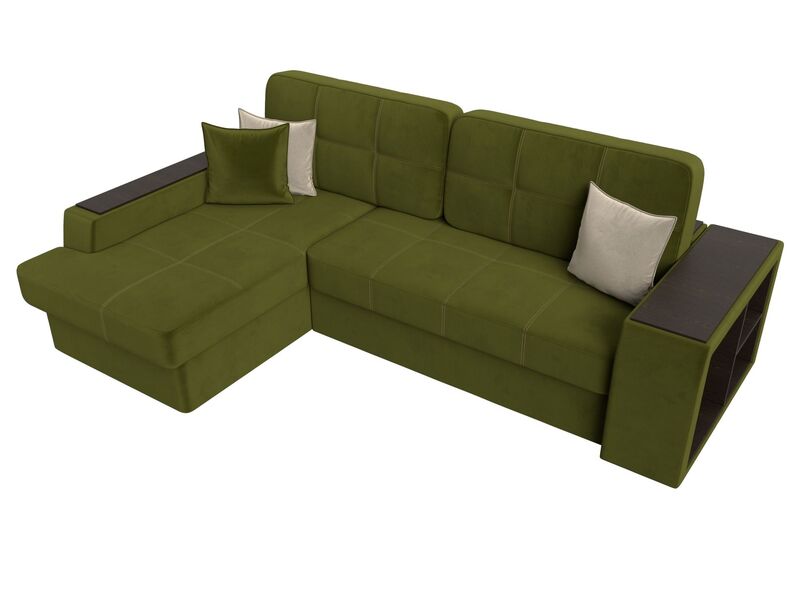 Диван угловой Брюссель левый угол, Микровельвет, Зеленый;Бежевый
