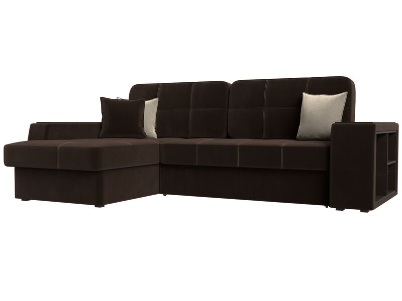 Диван угловой Брюссель левый угол, Микровельвет, Коричневый;Бежевый