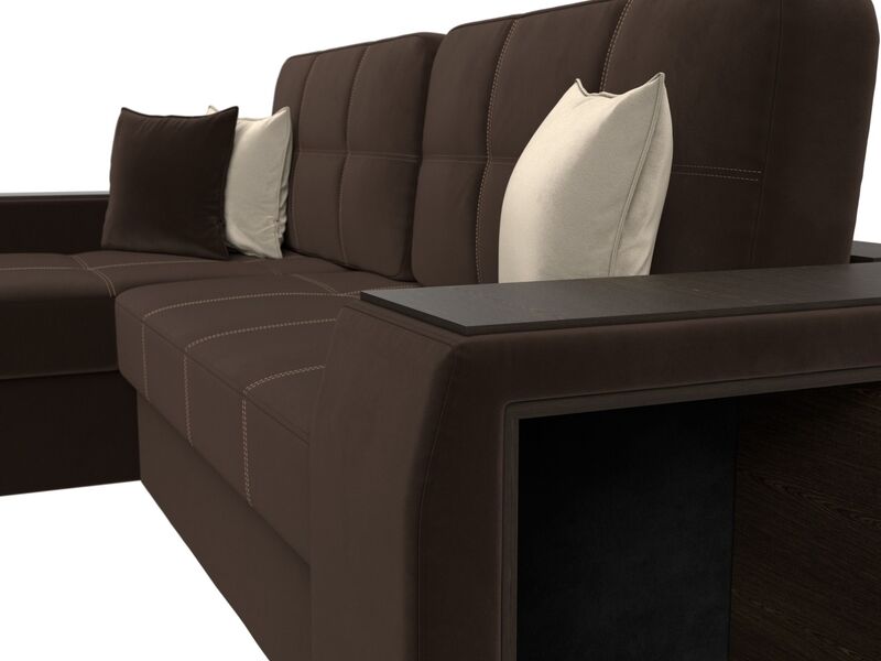 Диван угловой Брюссель левый угол, Микровельвет, Коричневый;Бежевый