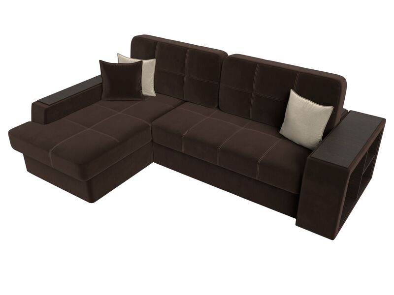 Диван угловой Брюссель левый угол, Микровельвет, Коричневый;Бежевый