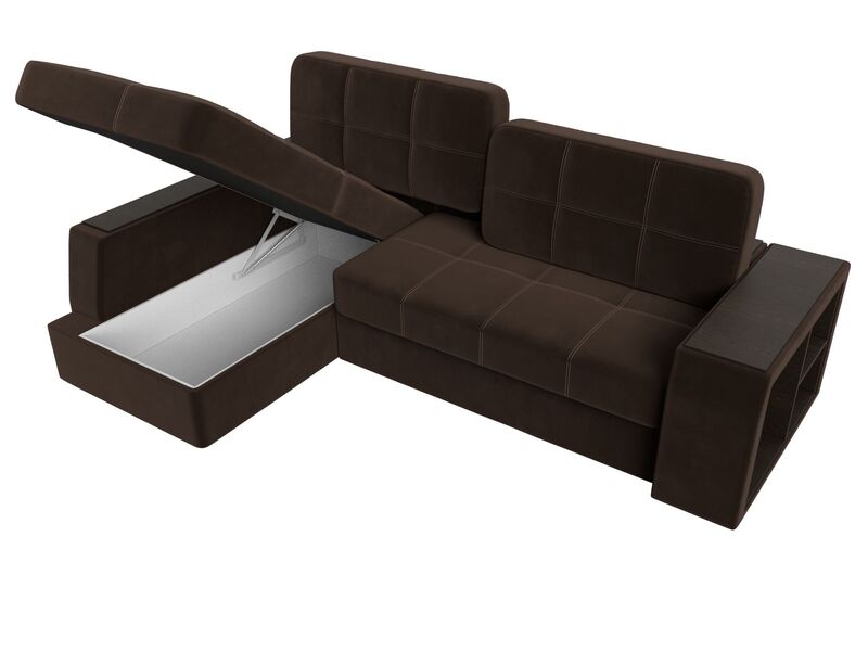 Диван угловой Брюссель левый угол, Микровельвет, Коричневый;Бежевый