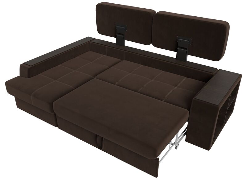 Диван угловой Брюссель левый угол, Микровельвет, Коричневый;Бежевый