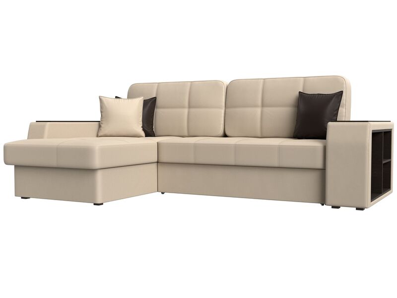 Диван угловой Брюссель левый угол, Экокожа, Бежевый;Коричневый