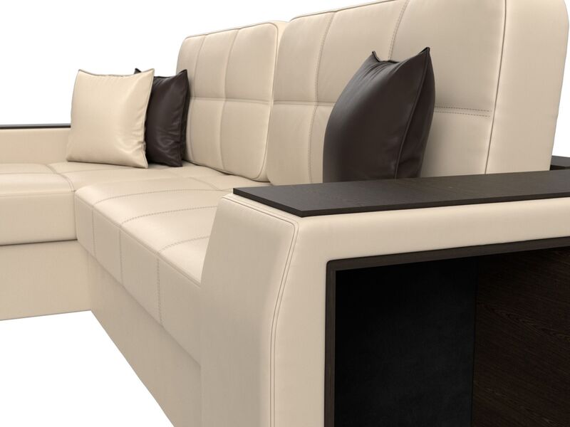 Диван угловой Брюссель левый угол, Экокожа, Бежевый;Коричневый