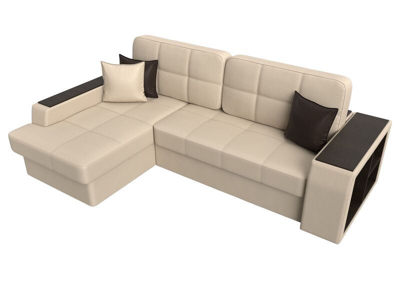 Диван угловой Брюссель левый угол, Экокожа, Бежевый;Коричневый