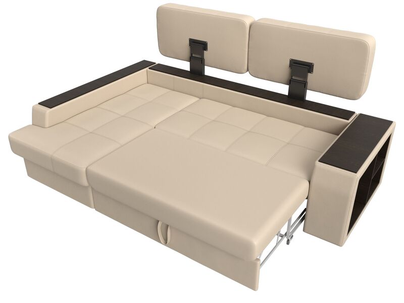 Диван угловой Брюссель левый угол, Экокожа, Бежевый;Коричневый