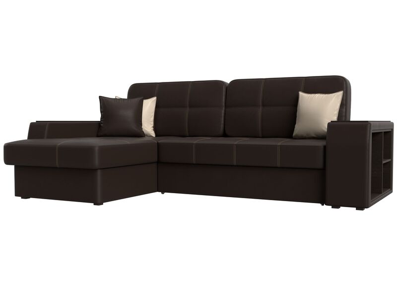 Диван угловой Брюссель левый угол, Экокожа, Коричневый;Бежевый