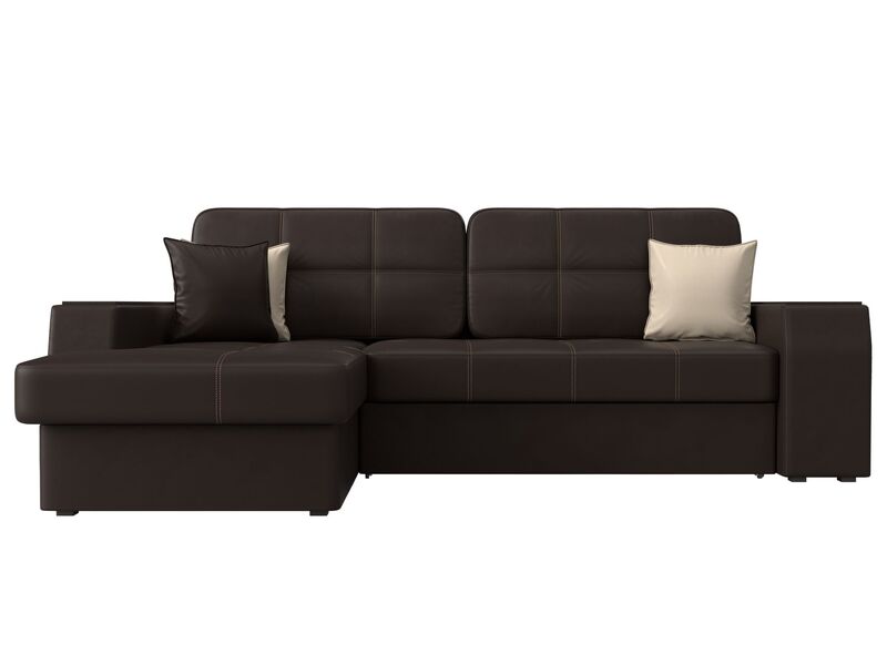 Диван угловой Брюссель левый угол, Экокожа, Коричневый;Бежевый