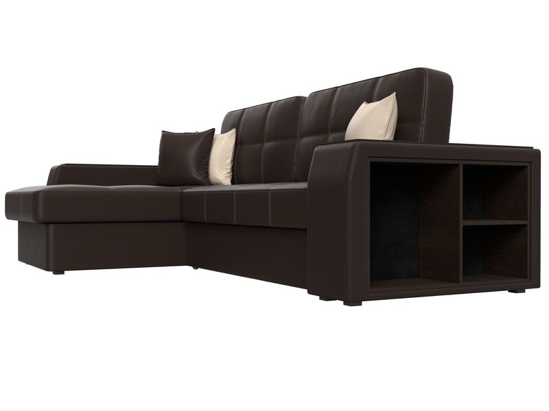 Диван угловой Брюссель левый угол, Экокожа, Коричневый;Бежевый