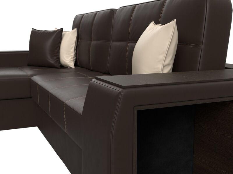 Диван угловой Брюссель левый угол, Экокожа, Коричневый;Бежевый