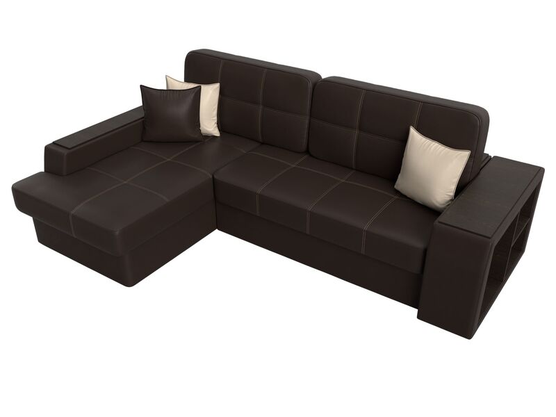 Диван угловой Брюссель левый угол, Экокожа, Коричневый;Бежевый