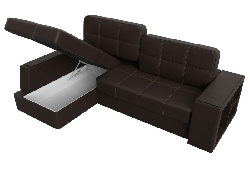 Диван угловой Брюссель левый угол, Экокожа, Коричневый;Бежевый