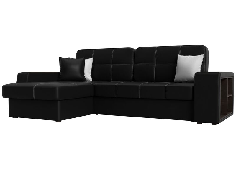 Диван угловой Брюссель левый угол, Экокожа, Черный;Белый