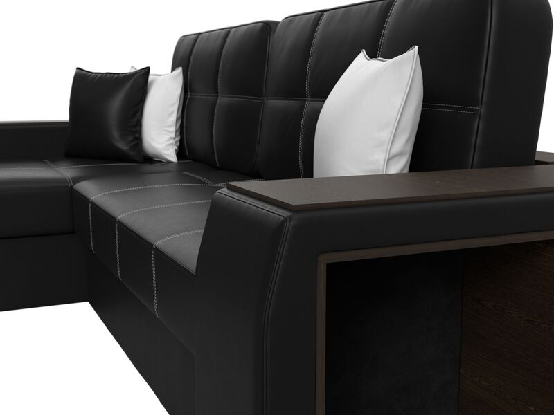 Диван угловой Брюссель левый угол, Экокожа, Черный;Белый