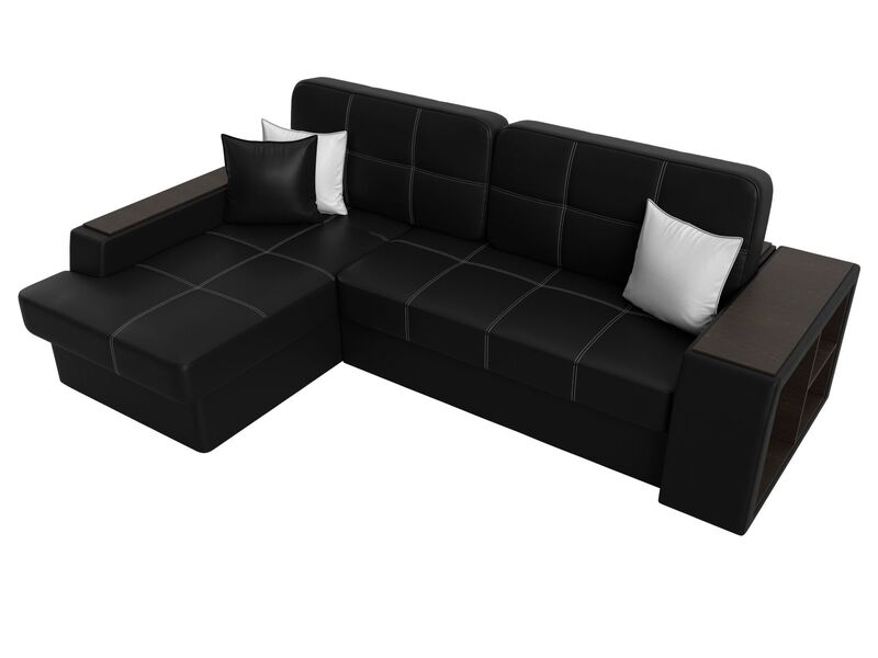 Диван угловой Брюссель левый угол, Экокожа, Черный;Белый