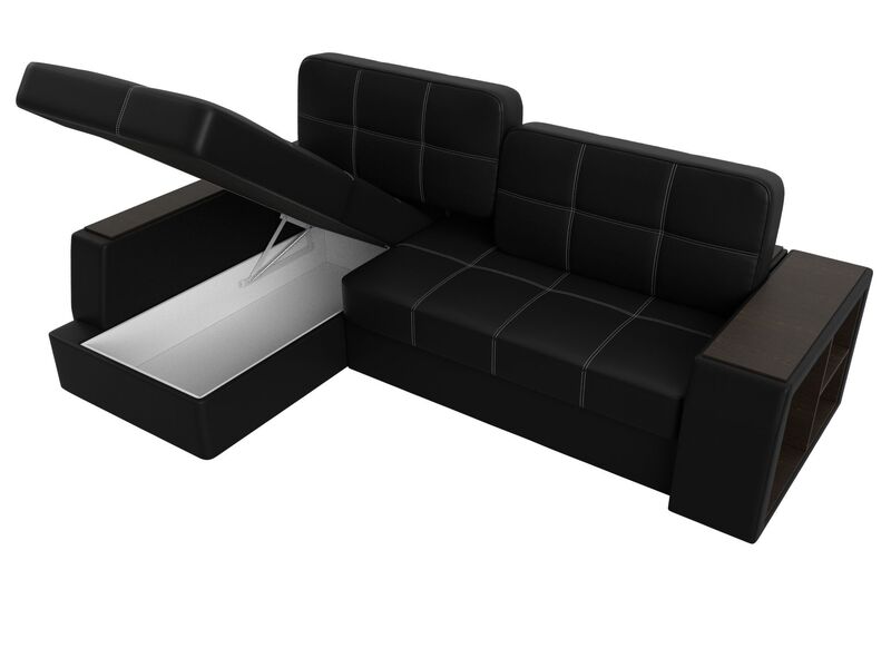 Диван угловой Брюссель левый угол, Экокожа, Черный;Белый