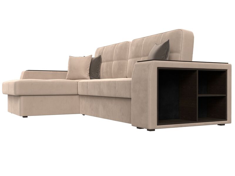 Диван угловой Брюссель левый угол, Велюр, Seven 729 бежевый;Seven 727 коричневый