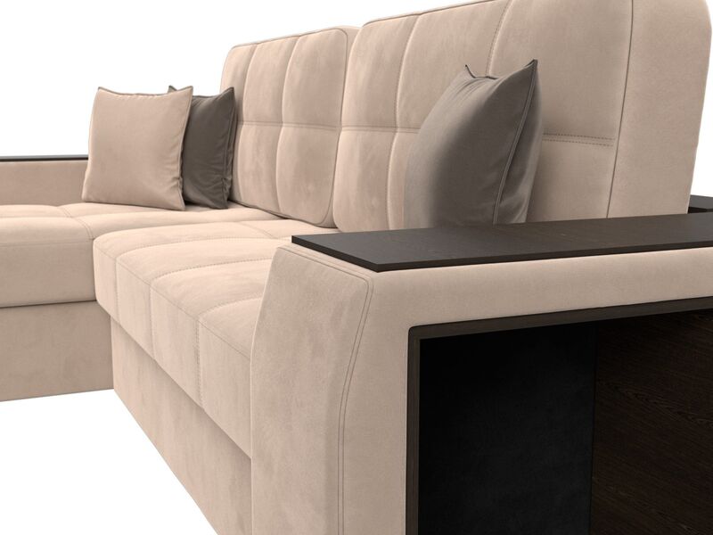 Диван угловой Брюссель левый угол, Велюр, Seven 729 бежевый;Seven 727 коричневый