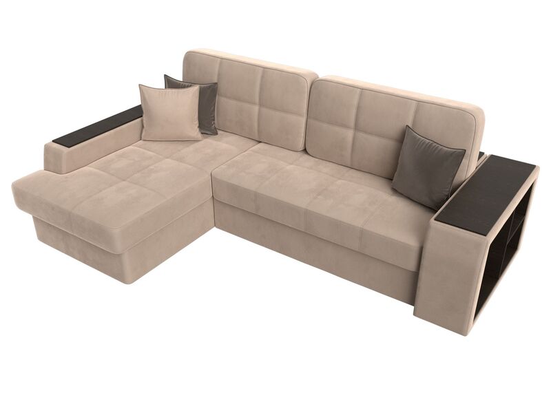 Диван угловой Брюссель левый угол, Велюр, Seven 729 бежевый;Seven 727 коричневый