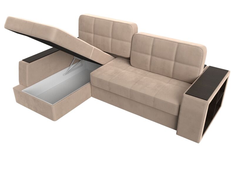 Диван угловой Брюссель левый угол, Велюр, Seven 729 бежевый;Seven 727 коричневый