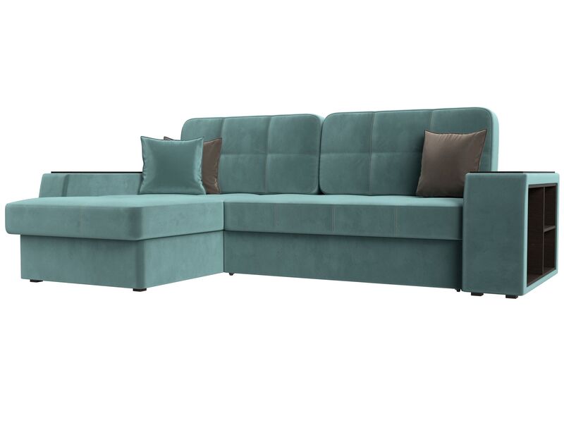 Диван угловой Брюссель левый угол, Велюр, Seven 113 бирюзовый;Seven 727 коричневый