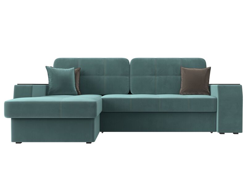 Диван угловой Брюссель левый угол, Велюр, Seven 113 бирюзовый;Seven 727 коричневый