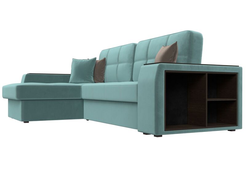 Диван угловой Брюссель левый угол, Велюр, Seven 113 бирюзовый;Seven 727 коричневый